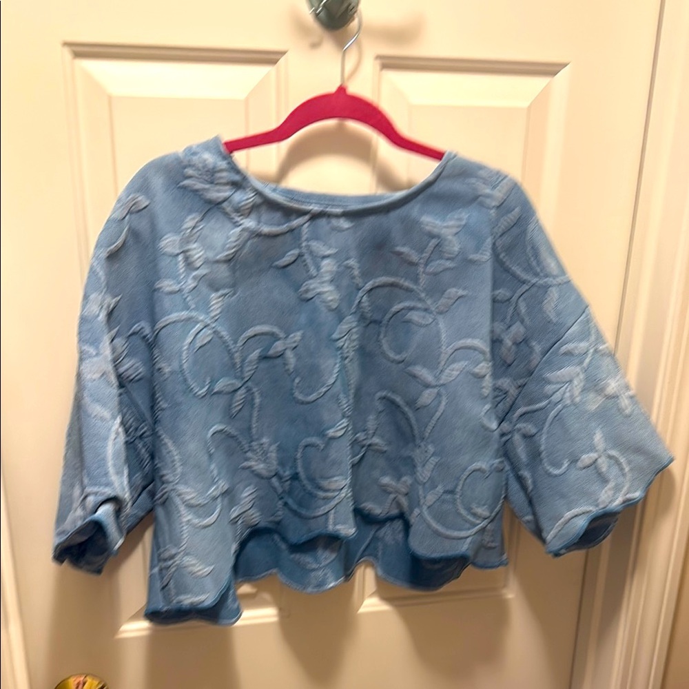 Blue Floral Embroidered Top